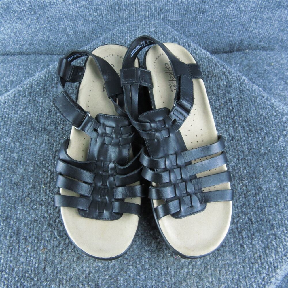 Clarks Lexi Bridge Women Gladiator Sandal Shoes Size 7.5 Medium Black Leather